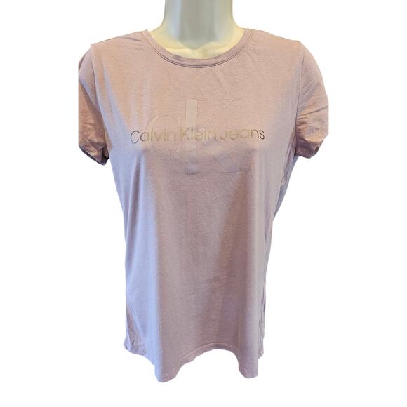 90s nostalgia Calvin klein spell out purple lavander short sleeve soft stretch M - Picture 1 of 7